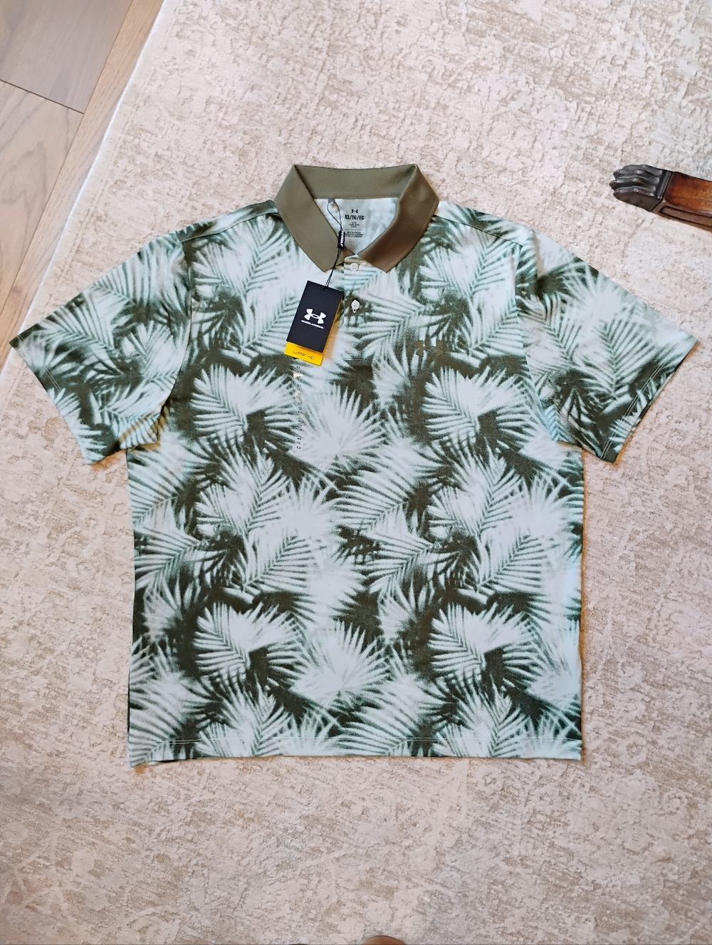 NWT XL Under Armour UA Matchplay Printed Polo UPF 40 Tropical Palm Print Shirt